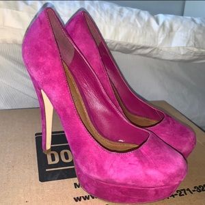 Magenta pink suede heels